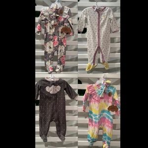 6M *sleepy bundle* 4 zippered onesies